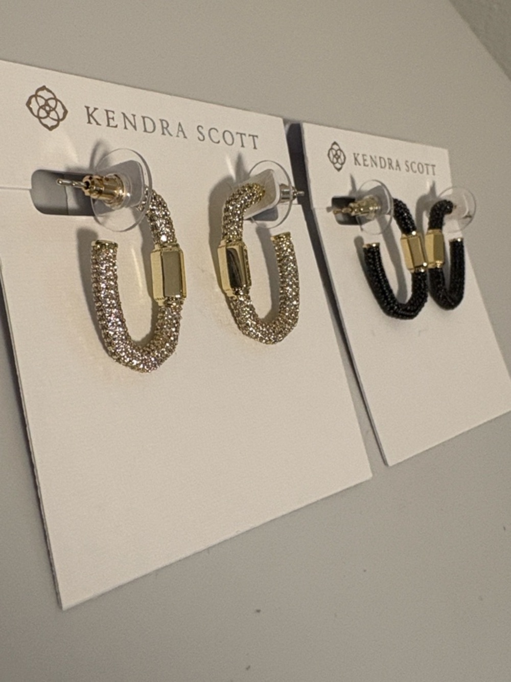 NWT [Kendra Scott] Emery Crystal Sparkle Medium Hoop Earrings, Gold or Black - Picture 8 of 11